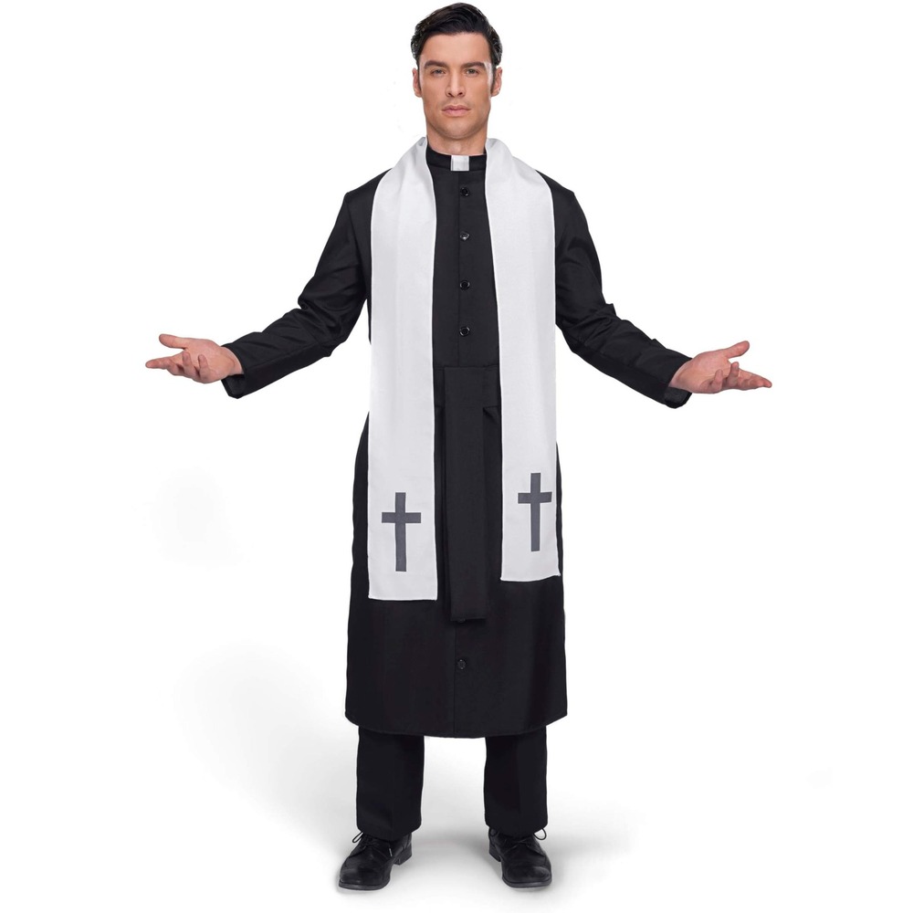 Priest Vicar Father Halloween Costume Mens Plus Size Robe Shawl Belt Cosplay